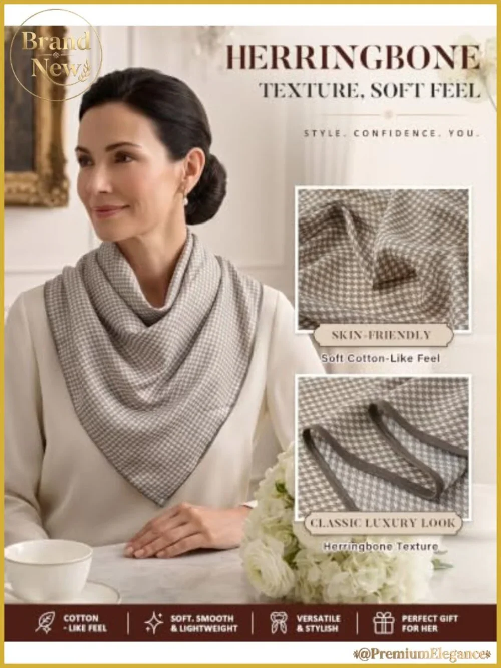 Herringbone Triangle Scarf Shawl Wrap Soft Cotton Feel Oversized